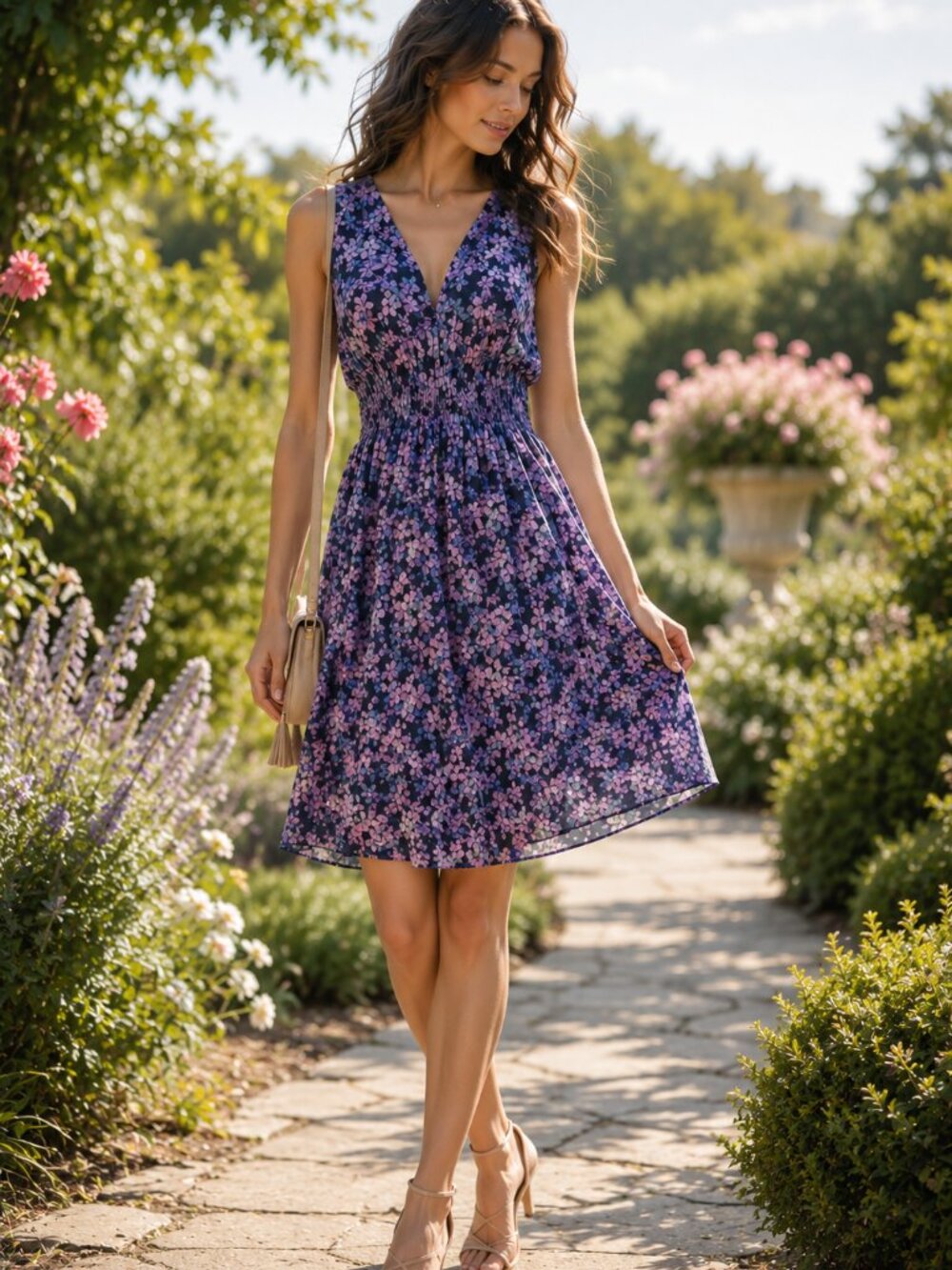 NWT Stitchdrop Sleeveless Navy and Lavender Floral Dress